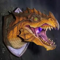 Dragon Sculpture with LED Smoked Effect, 3D Wall Art Hanging Statue for Garden or Home Decor