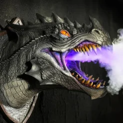 Dragon Sculpture with LED Smoked Effect, 3D Wall Art Hanging Statue for Garden or Home Decor
