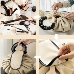 Drawstring Makeup Bag, Large Cosmetic Bag, Portable Waterproof Toiletry Organizer for Women, Travel Makeup Pouch, Female Cosmetic Bag, Make Up Bags for Toiletries and Accessories