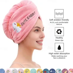 Dry Hair Cap Embroidery Cap Double-Layer Shower Cap Quick-Drying Strong Water Absorption Thickened Home Bag Hair Dry Hair Towel Back To School College Student