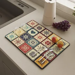 Drying Mat For Kitchen Counter Coffee Patterntableware Drying Mat Table Insulation Mat Protect Countertops And Tableware Bowl And Chopsticks Drying Mat Absorbent Dishes Drainer Mats