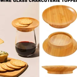 Dual Use Wine Glass Charcuterie Topper, Wine Glass Charcuterie Board Topper, Bamboo Vertical Wine Glass Topper Coasters for appetizers and Desserts