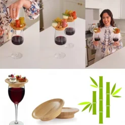 Dual Use Wine Glass Charcuterie Topper, Wine Glass Charcuterie Board Topper, Bamboo Vertical Wine Glass Topper Coasters for appetizers and Desserts