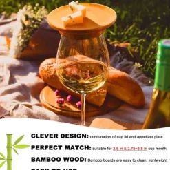 Dual Use Wine Glass Charcuterie Topper, Wine Glass Charcuterie Board Topper, Bamboo Vertical Wine Glass Topper Coasters for appetizers and Desserts