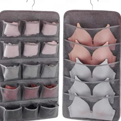Dual-Sided Hanging Closet Organizer Pocket for Underwear Stocking Toiletries Accessories Bra Dresser Panty Socks Drawers Home Basics
