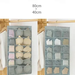 Dual-Sided Hanging Closet Organizer Pocket for Underwear Stocking Toiletries Accessories Bra Dresser Panty Socks Drawers Home Basics