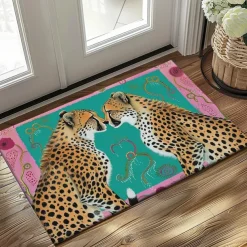Duo Leopards Doormat Floor Mats Washable Rugs Kitchen Mat Non-Slip Oil Proof Rug Indoor Outdoor Mat Bedroom Decor Bathroom Mat Entrance Rug