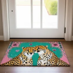 Duo Leopards Doormat Floor Mats Washable Rugs Kitchen Mat Non-Slip Oil Proof Rug Indoor Outdoor Mat Bedroom Decor Bathroom Mat Entrance Rug