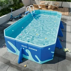 Durable Foldable Inflatable Swimming Pool Rectangular Shape, PVC Material, Multiple Components for Family Fun