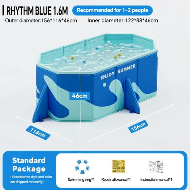 Durable Foldable Inflatable Swimming Pool Rectangular Shape, PVC Material, Multiple Components for Family Fun