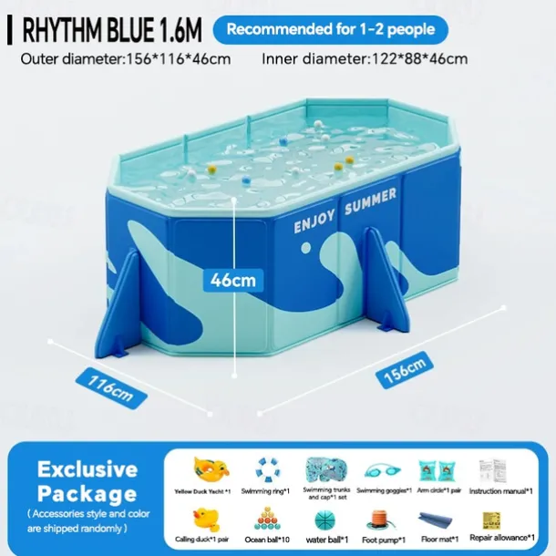 Durable Foldable Inflatable Swimming Pool Rectangular Shape, PVC Material, Multiple Components for Family Fun