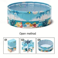 Durable PVC Tropical Family Fun Round Swimming Pool Foldable, No Inflation Needed, Perfect for Backyard Gatherings & Indoor Play Blue Palm Tree Design, Leisure Pool, Summer Vibes Pool, Pool Floats