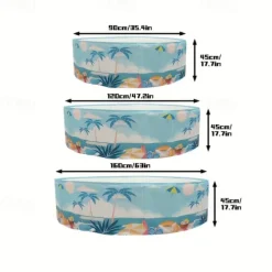 Durable PVC Tropical Family Fun Round Swimming Pool Foldable, No Inflation Needed, Perfect for Backyard Gatherings & Indoor Play Blue Palm Tree Design, Leisure Pool, Summer Vibes Pool, Pool Floats