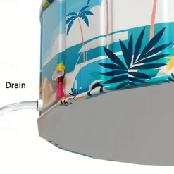 Durable PVC Tropical Family Fun Round Swimming Pool Foldable, No Inflation Needed, Perfect for Backyard Gatherings & Indoor Play Blue Palm Tree Design, Leisure Pool, Summer Vibes Pool, Pool Floats