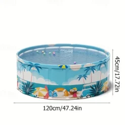 Durable PVC Tropical Family Fun Round Swimming Pool Foldable, No Inflation Needed, Perfect for Backyard Gatherings & Indoor Play Blue Palm Tree Design, Leisure Pool, Summer Vibes Pool, Pool Floats