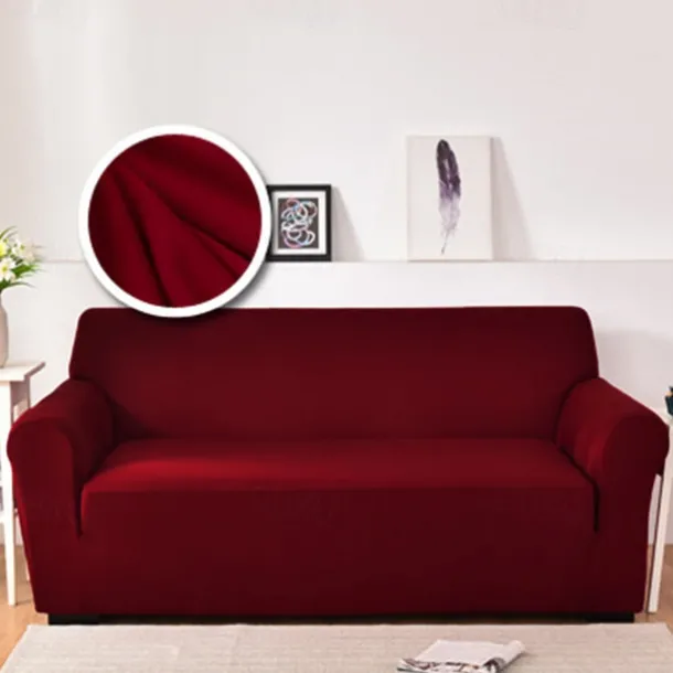 Dustproof All-powerful Slipcovers Stretch Sofa Cover Burgundy Super Soft Fabric Couch Cover With One Free Boster Case(Chair/Love Seat/3 Seats/4 Seats)
