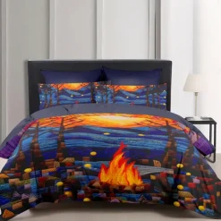 Duvet Cover Flame Quilt Art Pattern Duvet Cover Set Soft 3-Piece Luxury Cotton Bedding Set Home Decor Gift