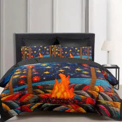 Duvet Cover Flame Quilt Art Pattern Duvet Cover Set Soft 3-Piece Luxury Cotton Bedding Set Home Decor Gift