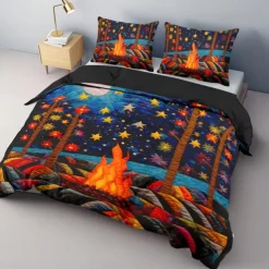Duvet Cover Flame Quilt Art Pattern Duvet Cover Set Soft 3-Piece Luxury Cotton Bedding Set Home Decor Gift