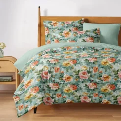 Duvet Cover Full Size Bedding Set Flowers Bed Sets Quilt Cover Soft Lightweight Comforter Cover with 2 Pillowcases for Summer Spring