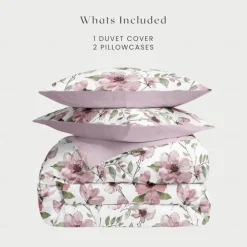 Duvet Cover Full Size Bedding Set Flowers Bed Sets Quilt Cover Soft Lightweight Comforter Cover with 2 Pillowcases for Summer Spring