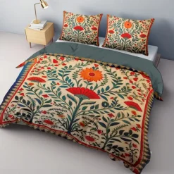 Duvet Cover Set Medieval Quilt Art The Tree of Life Pattern Duvet Cover Set Soft 3-Piece Luxury Cotton Bedding Set Home Decor Gift