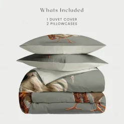 Duvet Cover Set with Funny Rooster Print, 100% Cotton, Soft and Breathable Fabric, Includes Duvet Cover and Pillowcases, Hypoallergenic and Skin-Friendly, Machine Washable, Durable, Comfortable