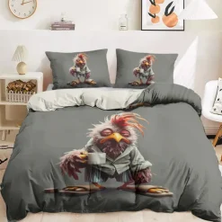 Duvet Cover Set with Funny Rooster Print, 100% Cotton, Soft and Breathable Fabric, Includes Duvet Cover and Pillowcases, Hypoallergenic and Skin-Friendly, Machine Washable, Durable, Comfortable
