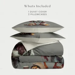 Duvet Cover Set with Funny Rooster Print, 100% Cotton, Soft and Breathable Fabric, Includes Duvet Cover and Pillowcases, Hypoallergenic and Skin-Friendly, Machine Washable, Durable, Comfortable