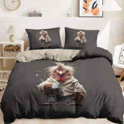 Duvet Cover Set with Funny Rooster Print, 100% Cotton, Soft and Breathable Fabric, Includes Duvet Cover and Pillowcases, Hypoallergenic and Skin-Friendly, Machine Washable, Durable, Comfortable