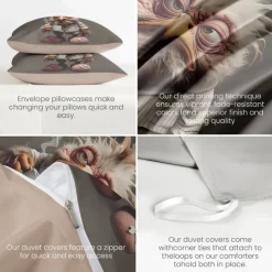 Duvet Cover Set with Funny Rooster Print, 100% Cotton, Soft and Breathable Fabric, Includes Duvet Cover and Pillowcases, Hypoallergenic and Skin-Friendly, Machine Washable, Durable, Comfortable