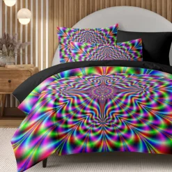 Duvet Cover Set with Optical Illusion Graphic Prints, 100% Cotton Bedding Set, Ultra-Soft and Breathable Material, Includes Duvet Cover and Pillowcases, Modern and Stylish Design, Durable
