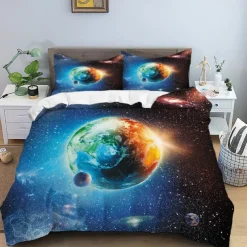 Duvet Cover Set with Zipper Reversible Universe Moon Printed Design Soft Microfiber Bedding Set Includes Duvet Cover and Pillowcases Perfect for Adding a Cosmic Touch to Your Bedroom Decor