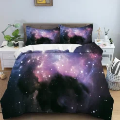 Duvet Cover Set with Zipper Reversible Universe Moon Printed Design Soft Microfiber Bedding Set Includes Duvet Cover and Pillowcases Perfect for Adding a Cosmic Touch to Your Bedroom Decor