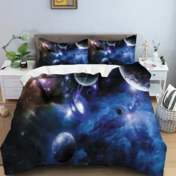 Duvet Cover Set with Zipper Reversible Universe Moon Printed Design Soft Microfiber Bedding Set Includes Duvet Cover and Pillowcases Perfect for Adding a Cosmic Touch to Your Bedroom Decor