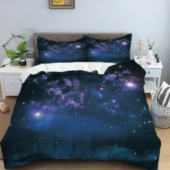 Duvet Cover Set with Zipper Reversible Universe Moon Printed Design Soft Microfiber Bedding Set Includes Duvet Cover and Pillowcases Perfect for Adding a Cosmic Touch to Your Bedroom Decor