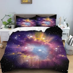 Duvet Cover Set with Zipper Reversible Universe Moon Printed Design Soft Microfiber Bedding Set Includes Duvet Cover and Pillowcases Perfect for Adding a Cosmic Touch to Your Bedroom Decor