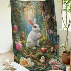 Easter Day Bunny Rabbit Pattern Throws Blanket Flannel Throw Blankets Warm All Seasons Gifts Big Blanket