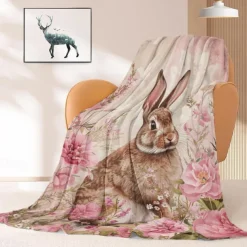 Easter Day Bunny Rabbit Pattern Throws Blanket Flannel Throw Blankets Warm All Seasons Gifts Big Blanket