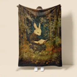 Easter Day Rabbit Sisters Reading Books Scandinavian Super Soft Throws Blanket, Novelty Flannel Throw Blankets Warm 3D Printed All Seasons Gifts Folk Art Big Blanket
