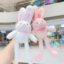 Easter Gift for Kids Pull Up Rabbit Plush Toy,Easter Bunny Pull-up Toys,nteractive Stretchy Design Funny Rabbit Keychain Plush Rabbit Toy,12