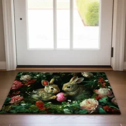 Easter Rabbits Egg Doormat Floor Mats Washable Rugs Kitchen Mat Non-Slip Oil Proof Rug Indoor Outdoor Mat Bedroom Decor Bathroom Mat Entrance Rug