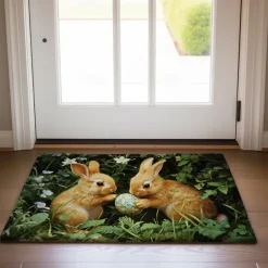 Easter Rabbits Egg Doormat Floor Mats Washable Rugs Kitchen Mat Non-Slip Oil Proof Rug Indoor Outdoor Mat Bedroom Decor Bathroom Mat Entrance Rug