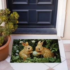 Easter Rabbits Egg Doormat Floor Mats Washable Rugs Kitchen Mat Non-Slip Oil Proof Rug Indoor Outdoor Mat Bedroom Decor Bathroom Mat Entrance Rug
