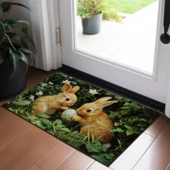 Easter Rabbits Egg Doormat Floor Mats Washable Rugs Kitchen Mat Non-Slip Oil Proof Rug Indoor Outdoor Mat Bedroom Decor Bathroom Mat Entrance Rug