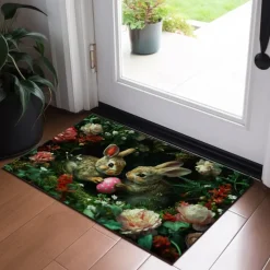 Easter Rabbits Egg Doormat Floor Mats Washable Rugs Kitchen Mat Non-Slip Oil Proof Rug Indoor Outdoor Mat Bedroom Decor Bathroom Mat Entrance Rug