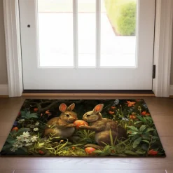 Easter Rabbits Egg Doormat Floor Mats Washable Rugs Kitchen Mat Non-Slip Oil Proof Rug Indoor Outdoor Mat Bedroom Decor Bathroom Mat Entrance Rug
