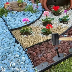 Easy Install Black PE Plastic Garden Edging Kit with Stakes - Durable Lawn Border for Landscape & Grass Separation