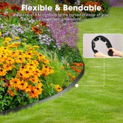 Easy Install Black PE Plastic Garden Edging Kit with Stakes - Durable Lawn Border for Landscape & Grass Separation