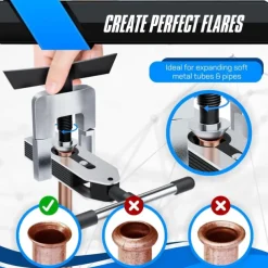 Eccentric Flaring Tool, HVAC Kit for 3/16-5/8 inch Pipes and Tubing, Brass, Aluminum, Copper, Flare Tool Kit with SAE 45 Degree Angle Cone for HVAC Gas Cooling Brake Line